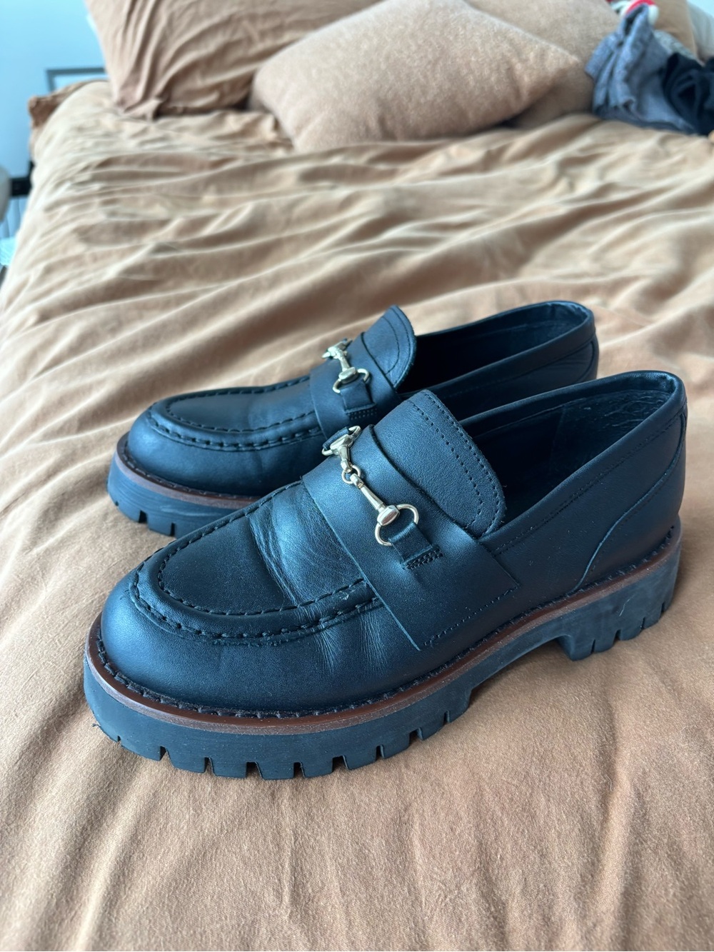 Women’s Black Leather Lug-sole Bit Loafers - Picture 6 of 7